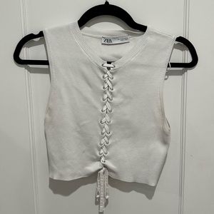 White Zara lace up white/cream tank top size small